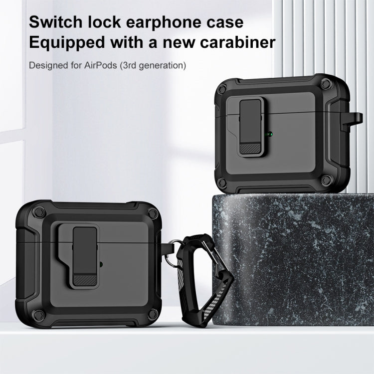 For AirPods 3 TPU + PC Wireless Bluetooth Earphone Protective Case with Switch Lock & Hook(Dark Green)