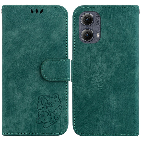 For Motorola Edge 2024 Little Tiger Embossed Leather Phone Case(Green)