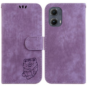 For Motorola Edge 2024 Little Tiger Embossed Leather Phone Case(Purple)