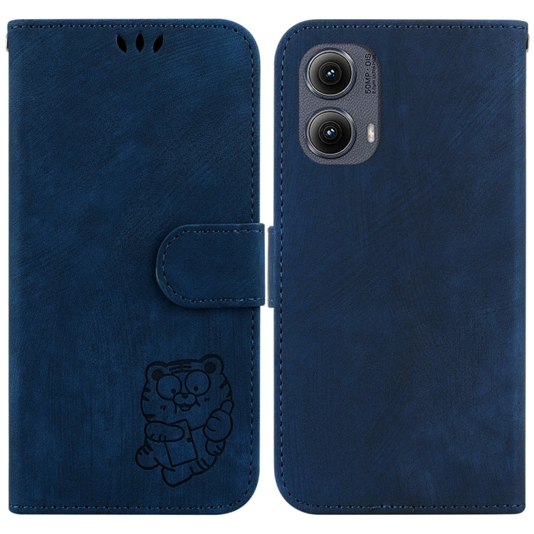 For Motorola Edge 2024 Little Tiger Embossed Leather Phone Case(Dark Blue)