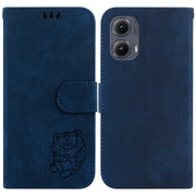 For Motorola Edge 2024 Little Tiger Embossed Leather Phone Case(Dark Blue)