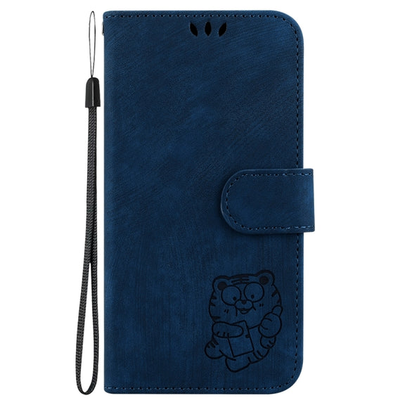 For Motorola Edge 2024 Little Tiger Embossed Leather Phone Case(Dark Blue)