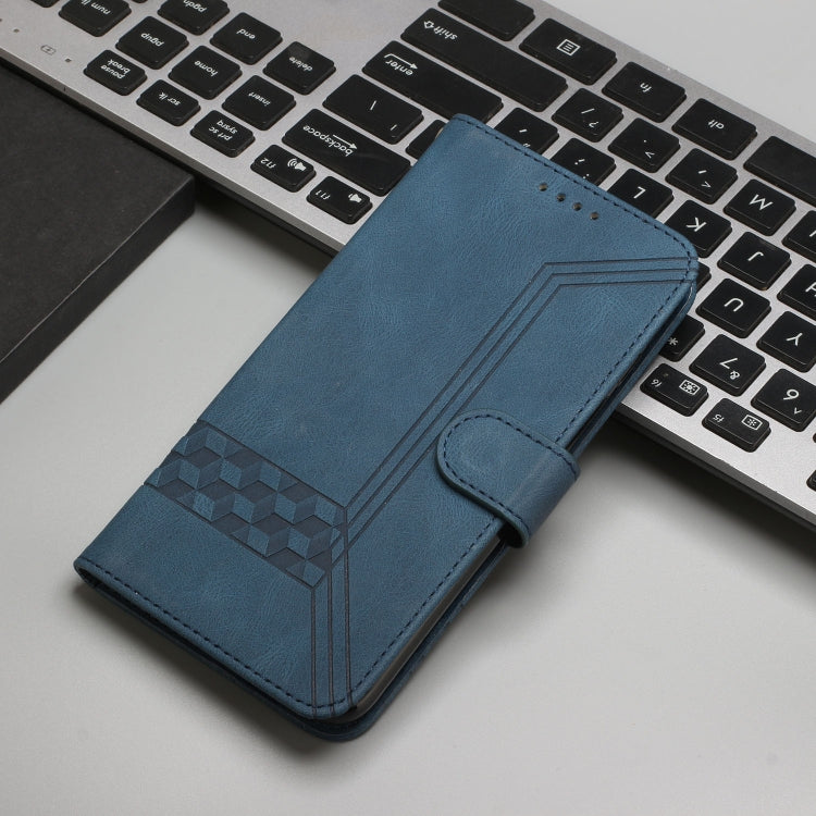 For iPhone 16 Pro Max Cubic Skin Feel Flip Leather Phone Case(Blue)