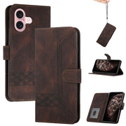 For iPhone 16 Cubic Skin Feel Flip Leather Phone Case(Brown)