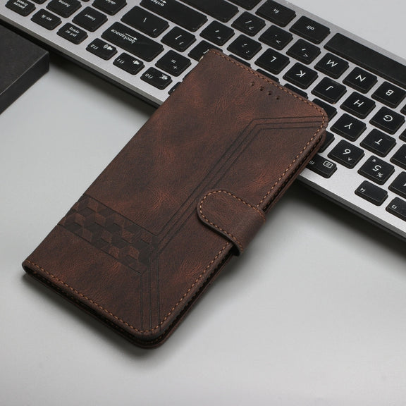 For iPhone 16 Cubic Skin Feel Flip Leather Phone Case(Brown)