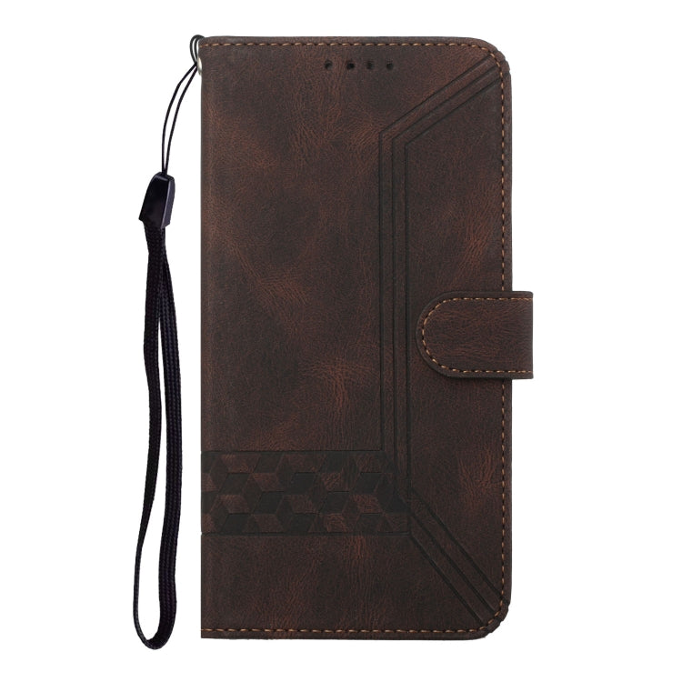For iPhone 16 Cubic Skin Feel Flip Leather Phone Case(Brown)