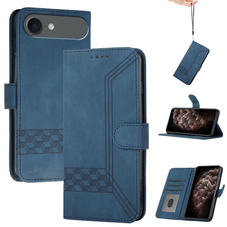 For iPhone 17 Air Cubic Skin Feel Flip Leather Phone Case(Blue)