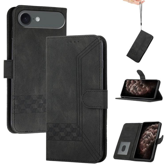 For iPhone 17 Air Cubic Skin Feel Flip Leather Phone Case(Black)