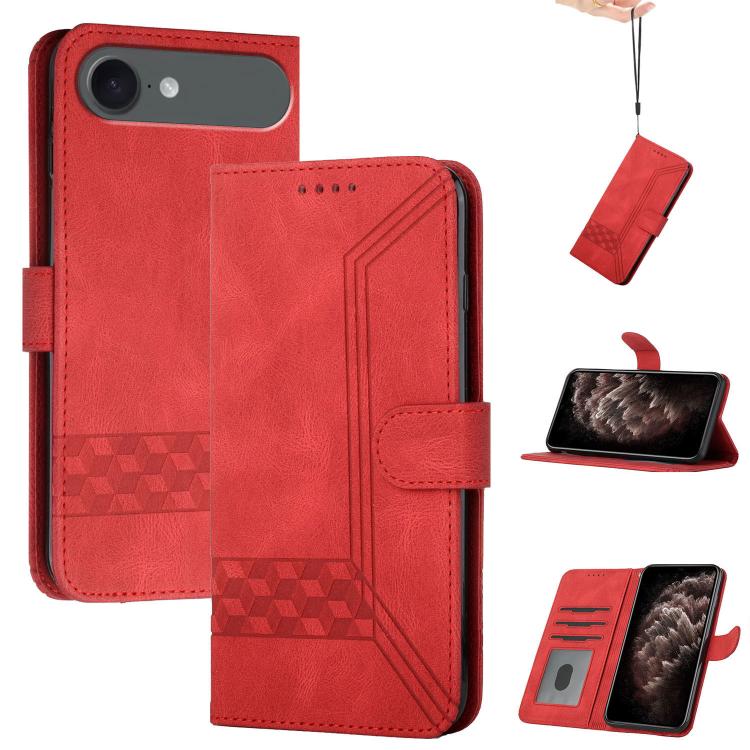 For iPhone 17 Air Cubic Skin Feel Flip Leather Phone Case(Red)