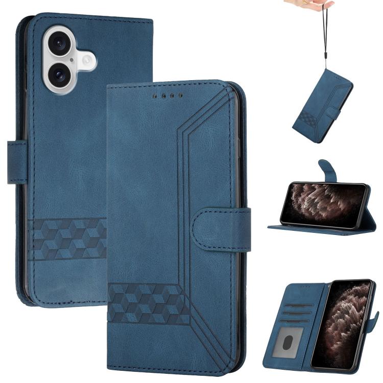 For iPhone 17 Cubic Skin Feel Flip Leather Phone Case(Blue)