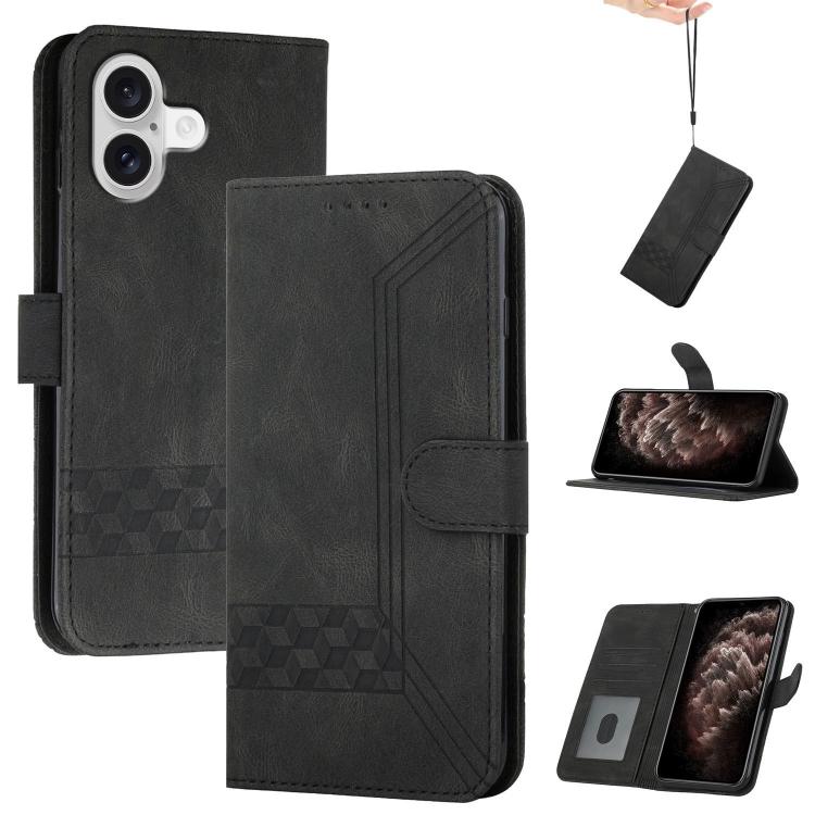 For iPhone 17 Cubic Skin Feel Flip Leather Phone Case(Black)