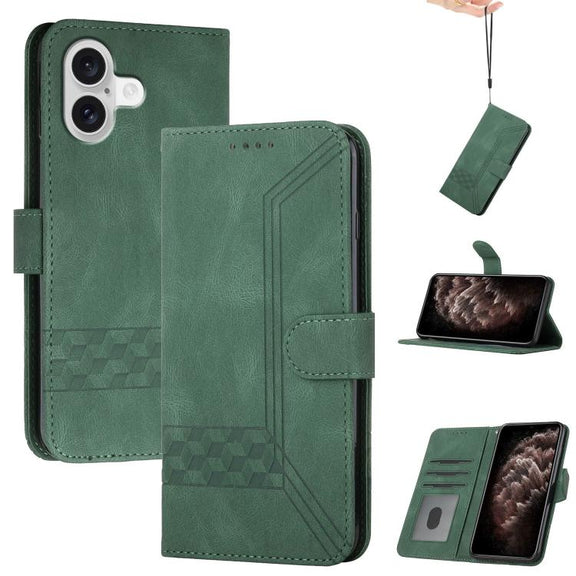 For iPhone 17 Cubic Skin Feel Flip Leather Phone Case(Green)