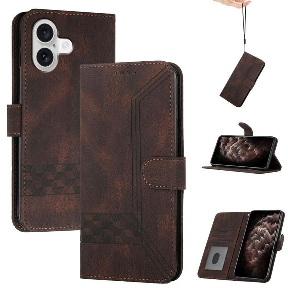 For iPhone 17 Cubic Skin Feel Flip Leather Phone Case(Brown)