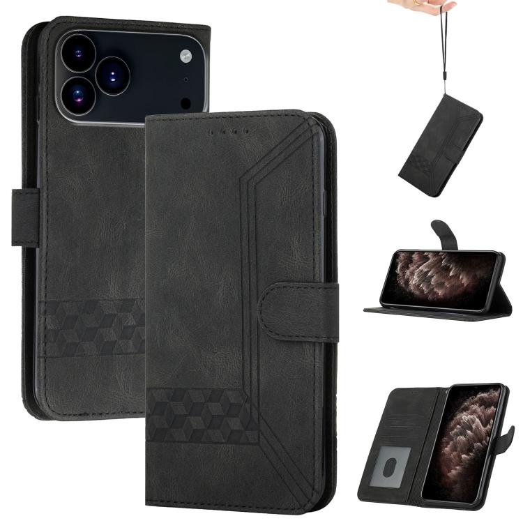 For iPhone 17 Pro Cubic Skin Feel Flip Leather Phone Case(Black)