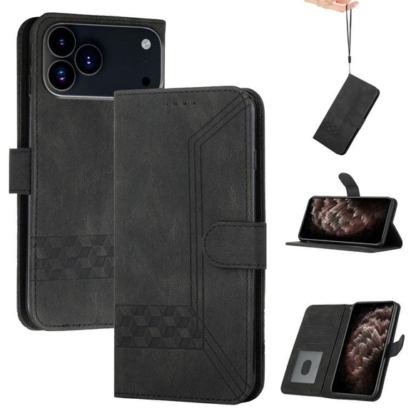 For iPhone 17 Pro Cubic Skin Feel Flip Leather Phone Case(Black)