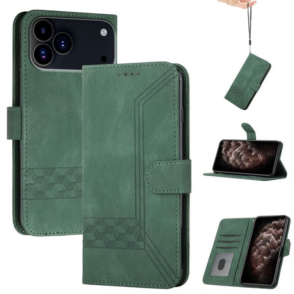 For iPhone 17 Pro Cubic Skin Feel Flip Leather Phone Case(Green)