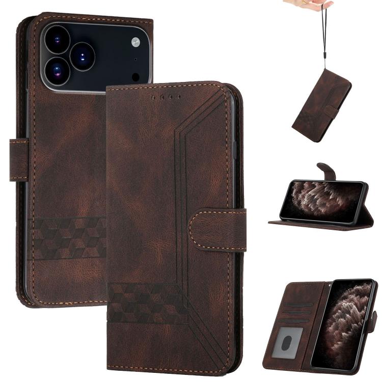 For iPhone 17 Pro Cubic Skin Feel Flip Leather Phone Case(Brown)