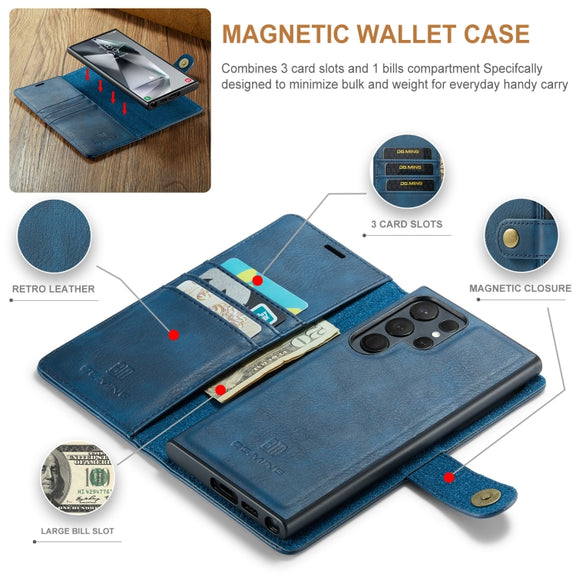 For Samsung Galaxy S24 Ultra 5G DG.MING Crazy Horse Texture Detachable Magnetic Leather Case(Blue)