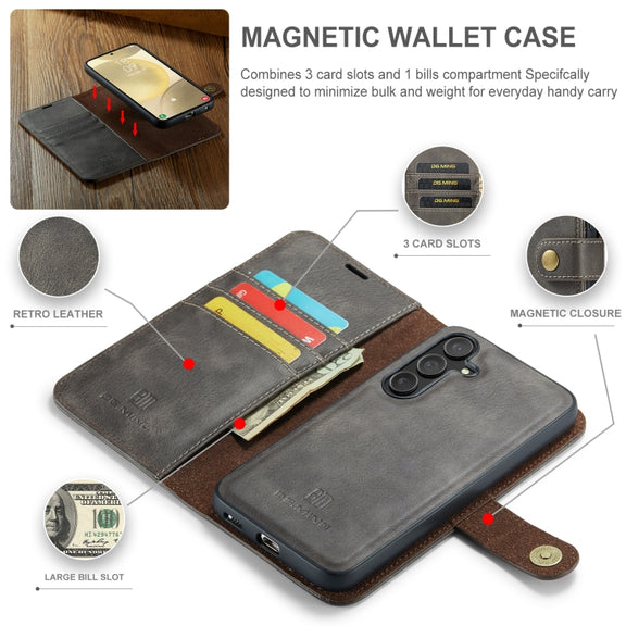 For Samsung Galaxy S24+ 5G DG.MING Crazy Horse Texture Detachable Magnetic Leather Case(Grey)