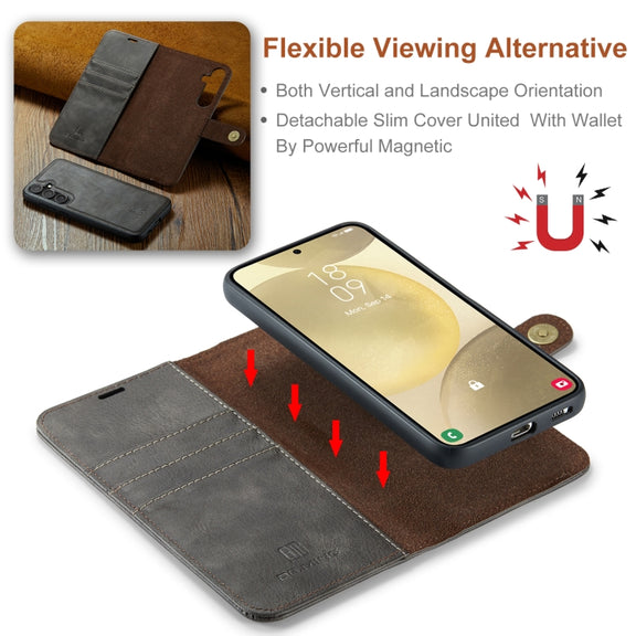 For Samsung Galaxy S24+ 5G DG.MING Crazy Horse Texture Detachable Magnetic Leather Case(Grey)