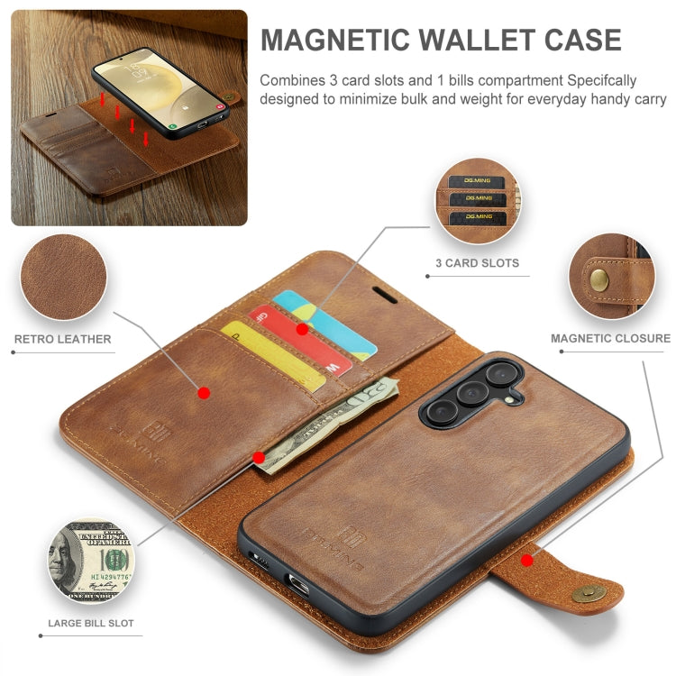 For Samsung Galaxy S24 5G DG.MING Crazy Horse Texture Detachable Magnetic Leather Case(Brown)