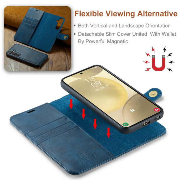 For Samsung Galaxy S24 5G DG.MING Crazy Horse Texture Detachable Magnetic Leather Case(Blue)