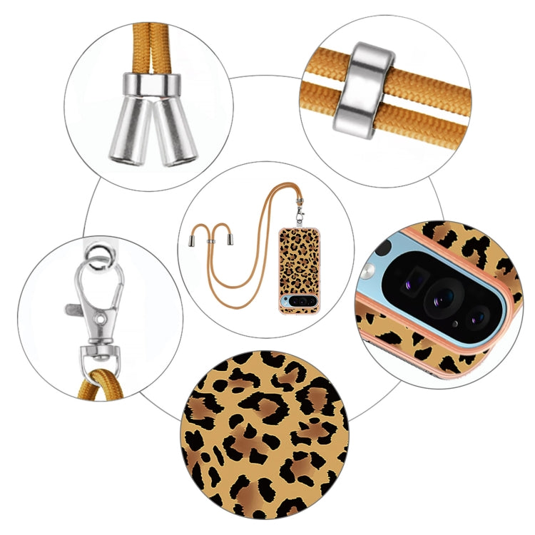 For Google Pixel 9 / 9 Pro Electroplating Dual-side IMD Phone Case with Lanyard(Leopard Print)