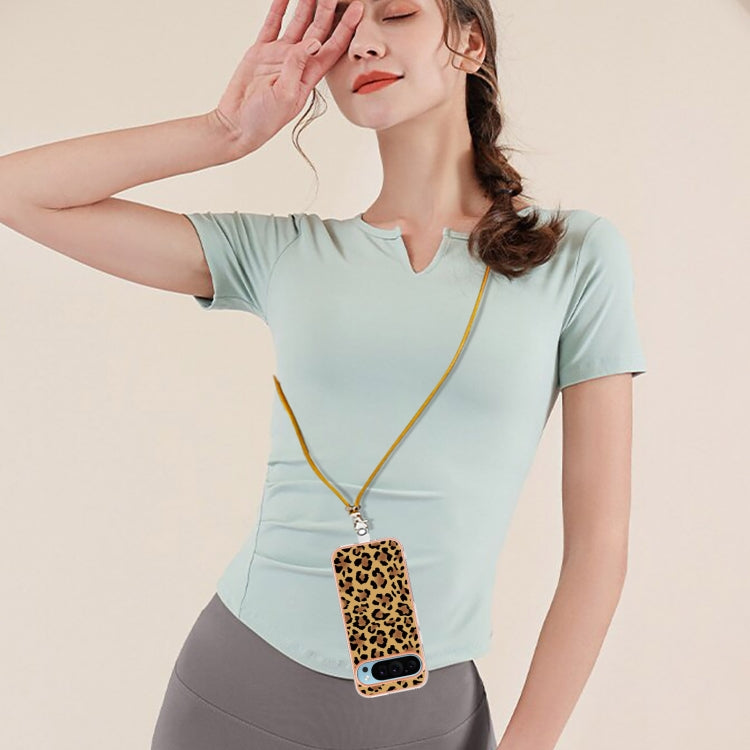 For Google Pixel 9 / 9 Pro Electroplating Dual-side IMD Phone Case with Lanyard(Leopard Print)