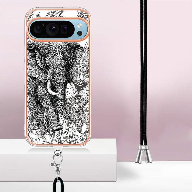 For Google Pixel 9 / 9 Pro Electroplating Dual-side IMD Phone Case with Lanyard(Totem Elephant)