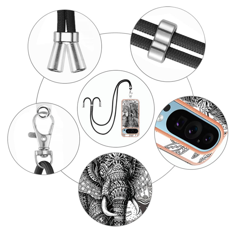 For Google Pixel 9 / 9 Pro Electroplating Dual-side IMD Phone Case with Lanyard(Totem Elephant)
