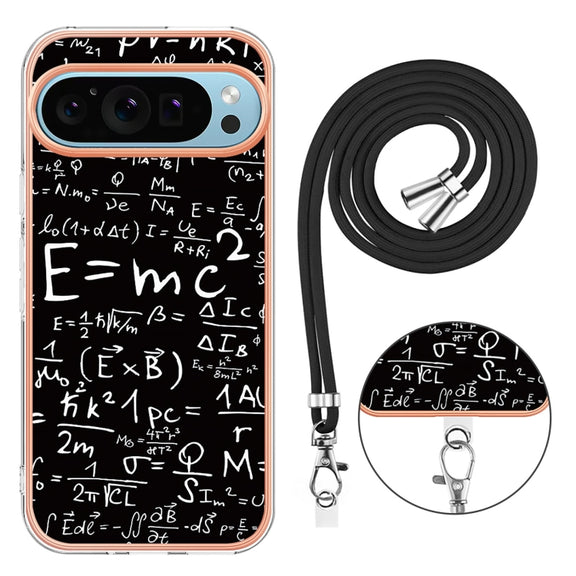 For Google Pixel 9 / 9 Pro Electroplating Dual-side IMD Phone Case with Lanyard(Equation)