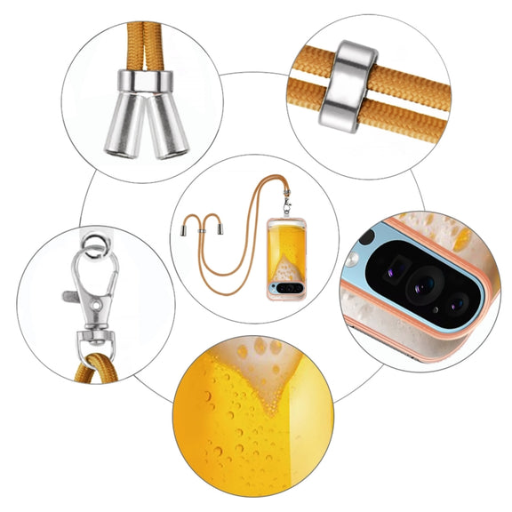 For Google Pixel 9 / 9 Pro Electroplating Dual-side IMD Phone Case with Lanyard(Draft Beer)