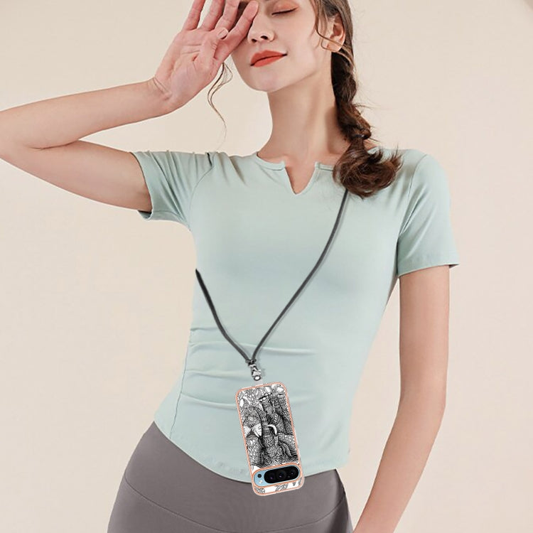 For Google Pixel 9 Pro XL Electroplating Dual-side IMD Phone Case with Lanyard(Totem Elephant)