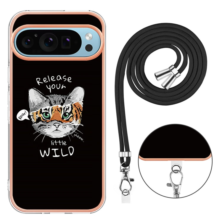 For Google Pixel 9 Pro XL Electroplating Dual-side IMD Phone Case with Lanyard(Natural Growth)