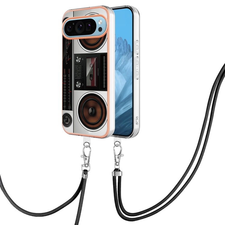 For Google Pixel 9 Pro XL Electroplating Dual-side IMD Phone Case with Lanyard(Retro Radio)