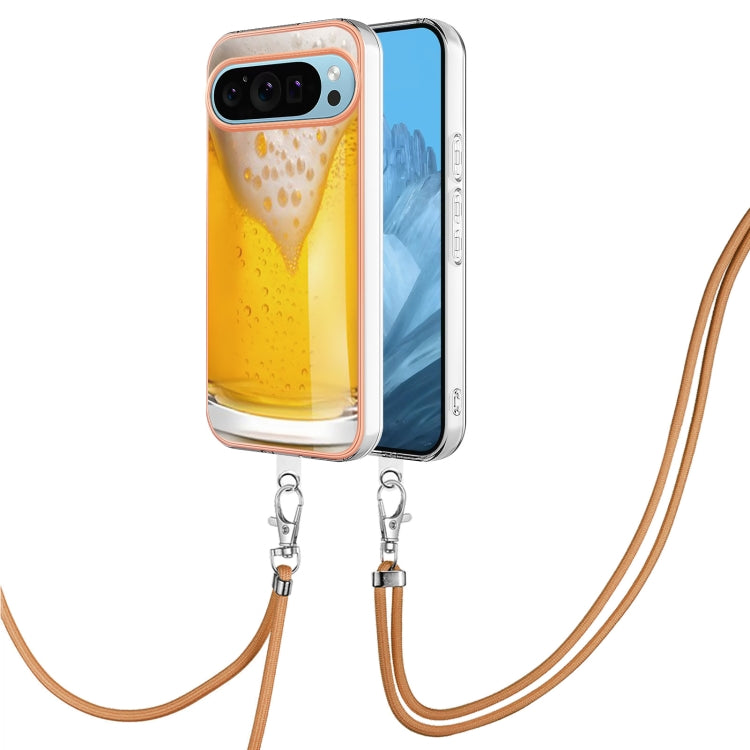 For Google Pixel 9 Pro XL Electroplating Dual-side IMD Phone Case with Lanyard(Draft Beer)