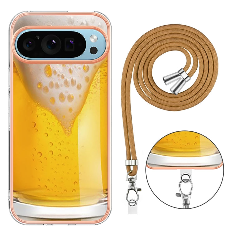 For Google Pixel 9 Pro XL Electroplating Dual-side IMD Phone Case with Lanyard(Draft Beer)
