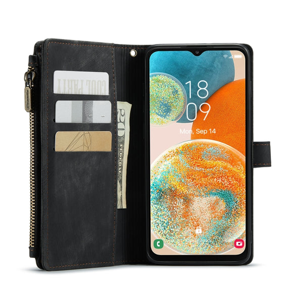 For Samsung Galaxy A23 CaseMe C30 Card Slots Zipper Wallet Leather Phone Case(Black)