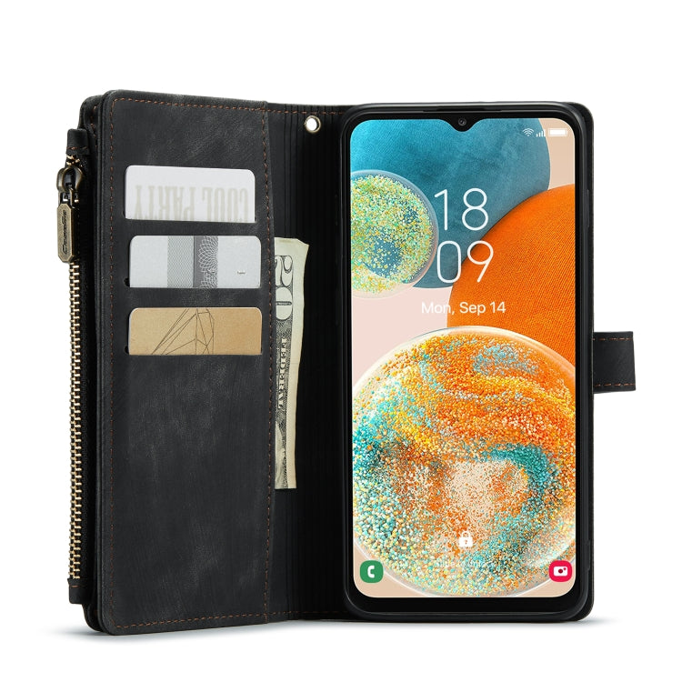 For Samsung Galaxy A23 CaseMe C30 Card Slots Zipper Wallet Leather Phone Case(Black)
