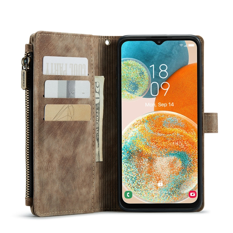 For Samsung Galaxy A23 CaseMe C30 Card Slots Zipper Wallet Leather Phone Case(Brown)