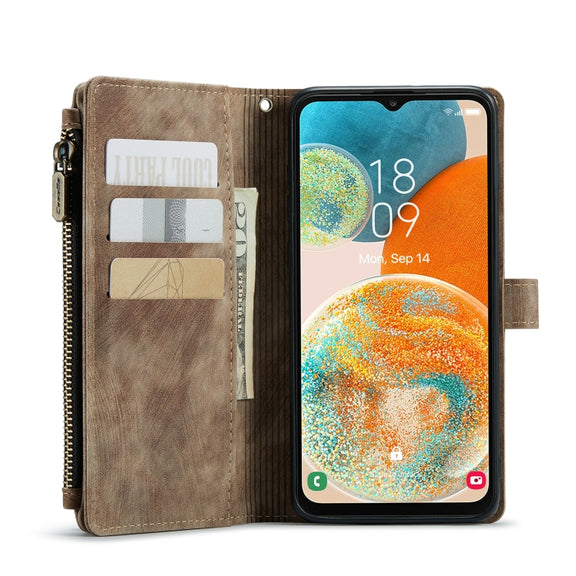 For Samsung Galaxy A23 CaseMe C30 Card Slots Zipper Wallet Leather Phone Case(Brown)