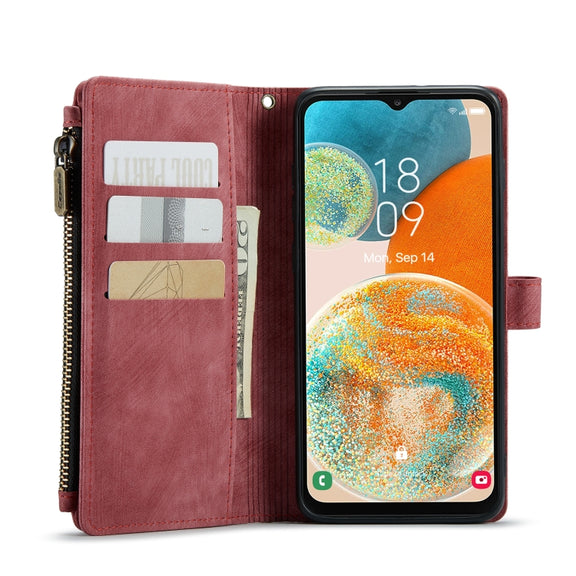 For Samsung Galaxy A23 CaseMe C30 Card Slots Zipper Wallet Leather Phone Case(Red)