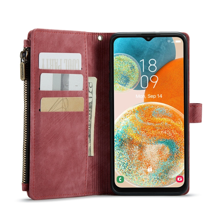 For Samsung Galaxy A23 CaseMe C30 Card Slots Zipper Wallet Leather Phone Case(Red)