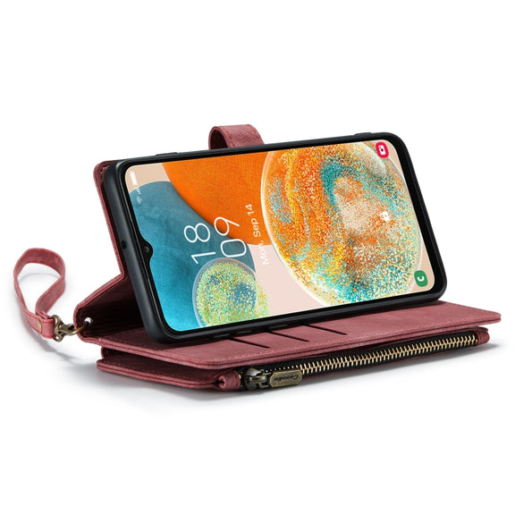 For Samsung Galaxy A23 CaseMe C30 Card Slots Zipper Wallet Leather Phone Case(Red)