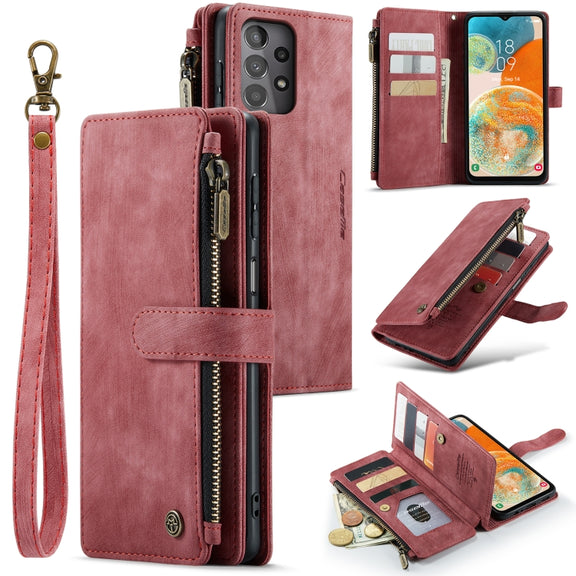 For Samsung Galaxy A23 CaseMe C30 Card Slots Zipper Wallet Leather Phone Case(Red)