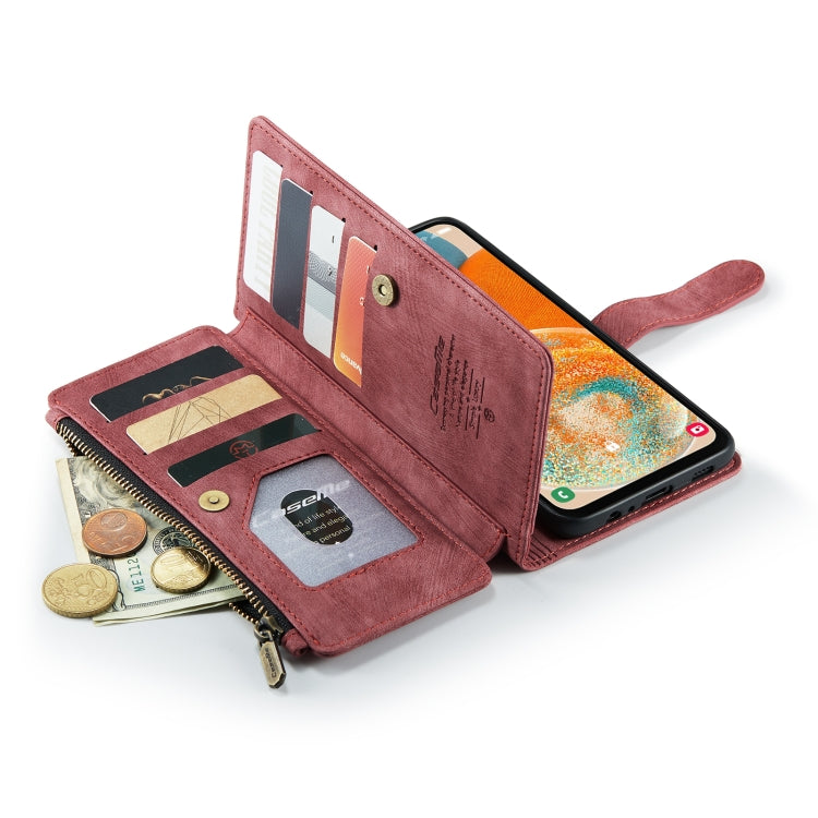 For Samsung Galaxy A23 CaseMe C30 Card Slots Zipper Wallet Leather Phone Case(Red)