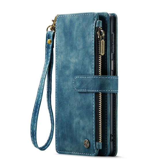 For Samsung Galaxy A23 CaseMe C30 Card Slots Zipper Wallet Leather Phone Case(Blue)
