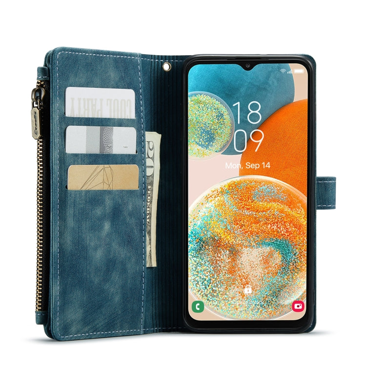 For Samsung Galaxy A23 CaseMe C30 Card Slots Zipper Wallet Leather Phone Case(Blue)