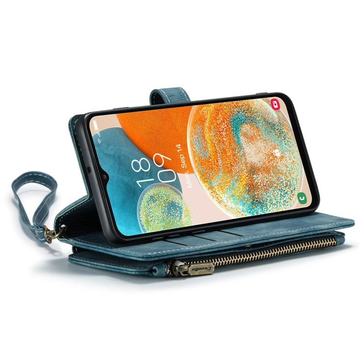 For Samsung Galaxy A23 CaseMe C30 Card Slots Zipper Wallet Leather Phone Case(Blue)