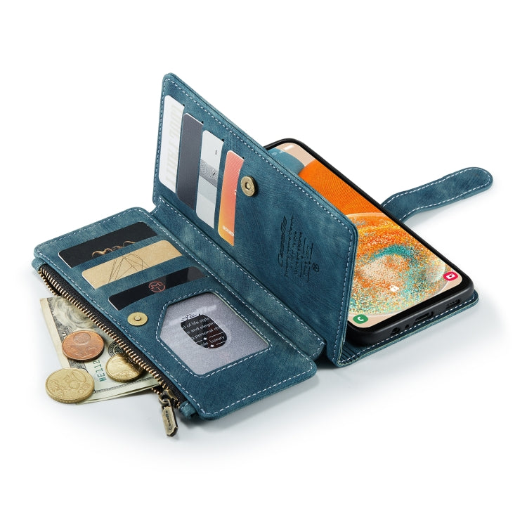 For Samsung Galaxy A23 CaseMe C30 Card Slots Zipper Wallet Leather Phone Case(Blue)